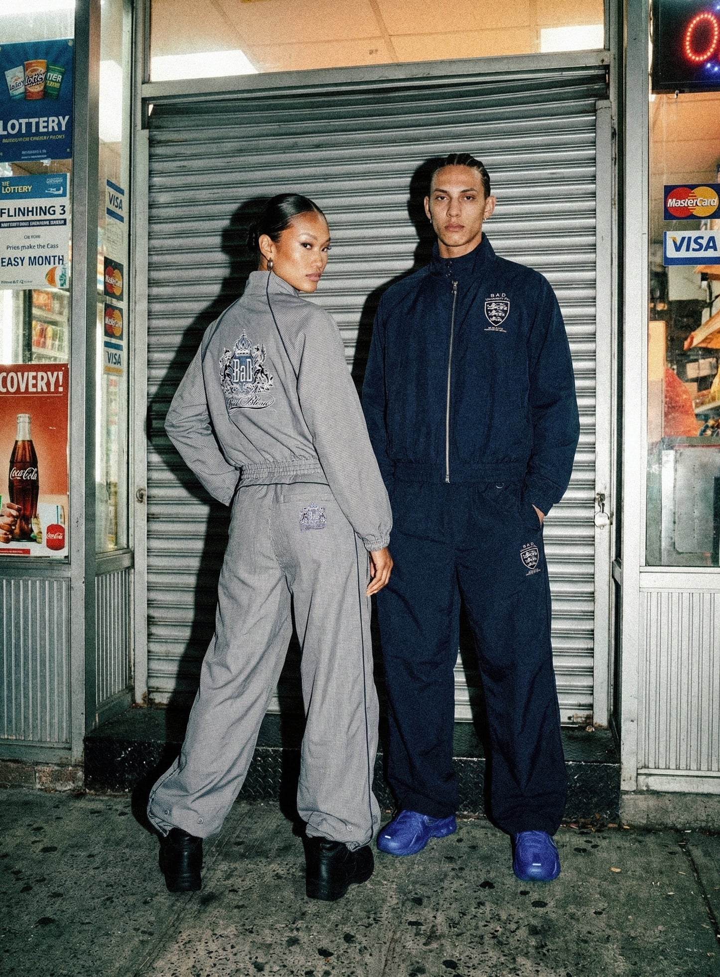 [w-pts26-049] Shield-M Reversible Track Pants - Navy Check