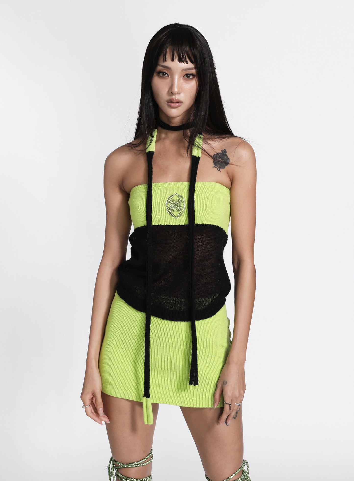 Kiddo Knit Tube Top and Scarf - Black/Neon