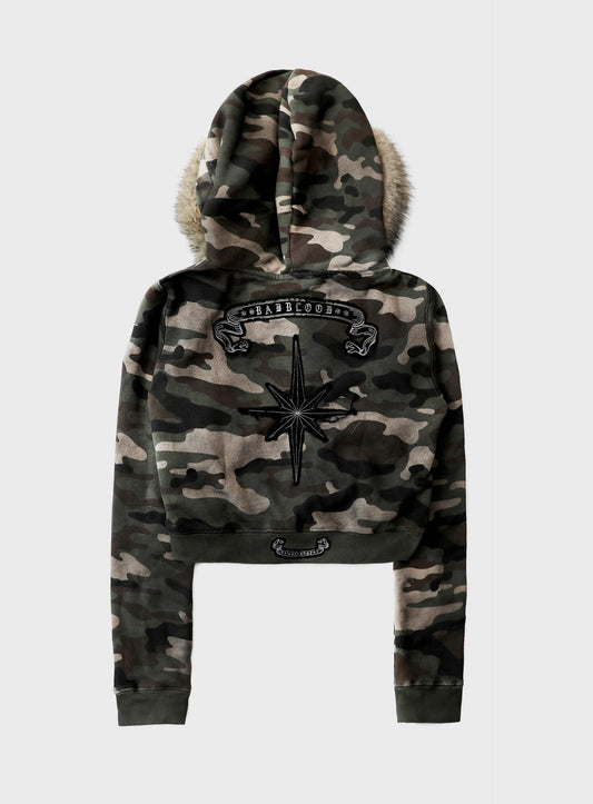 Cosmo11 Detachable Fur Hooded Zip-Up - Green Camo