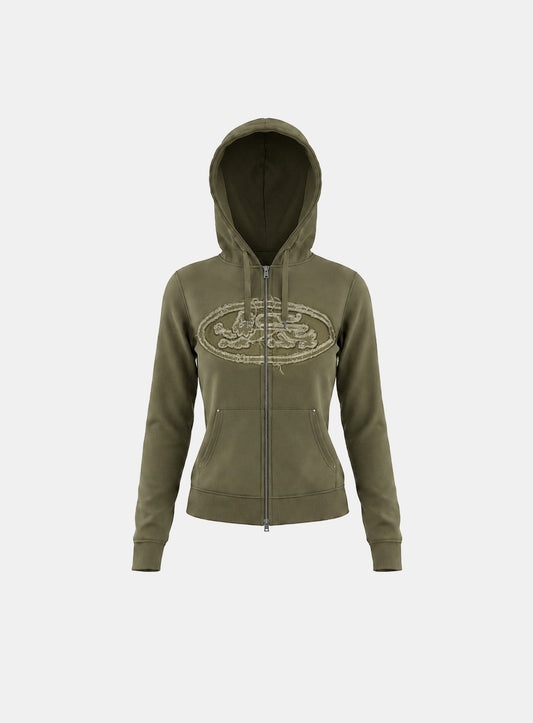 [w-hde26-059] Mystic Capsule Patch Zip-up Hoodie – Military Green