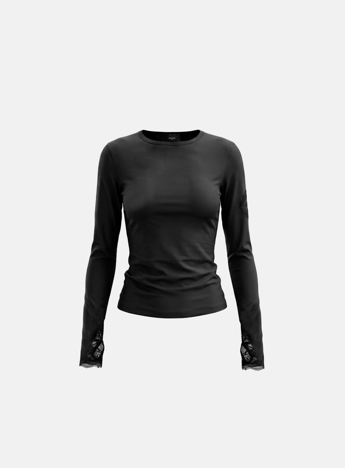 [w-tee26-294] H.B.B. Lace Back Point Crew Neck Long Sleeve - Black