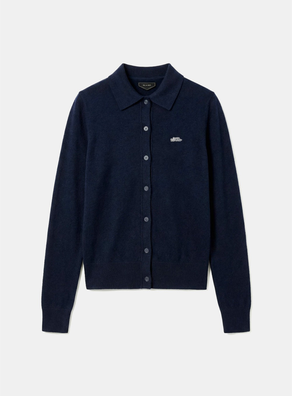 [w-knt26-021] Fine Merino Wool Polo Cardigan - Navy
