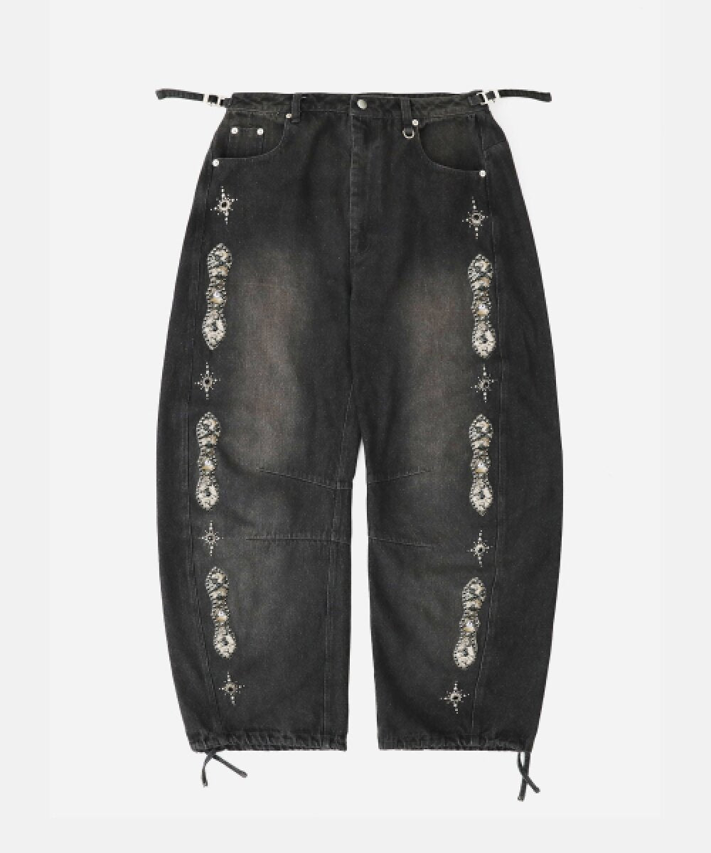 [w-pts25-079] Viper Gemstone Curved Pants - Dusty Black