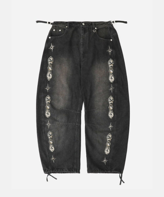 [w-pts25-079] Viper Gemstone Curved Pants - Dusty Black