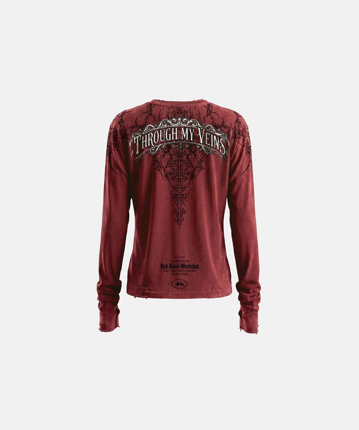 [w-tee26-272] T.M.V. RELIC CROSS Workshop Henley Long Sleeve -Burgundy
