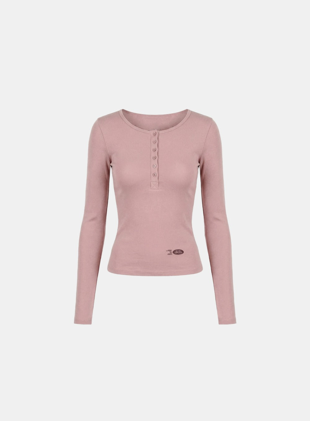 [w-tee26-038] BS Cotton Jersey Fitted Henley Neck Long Sleeve T-Shirt - Pink