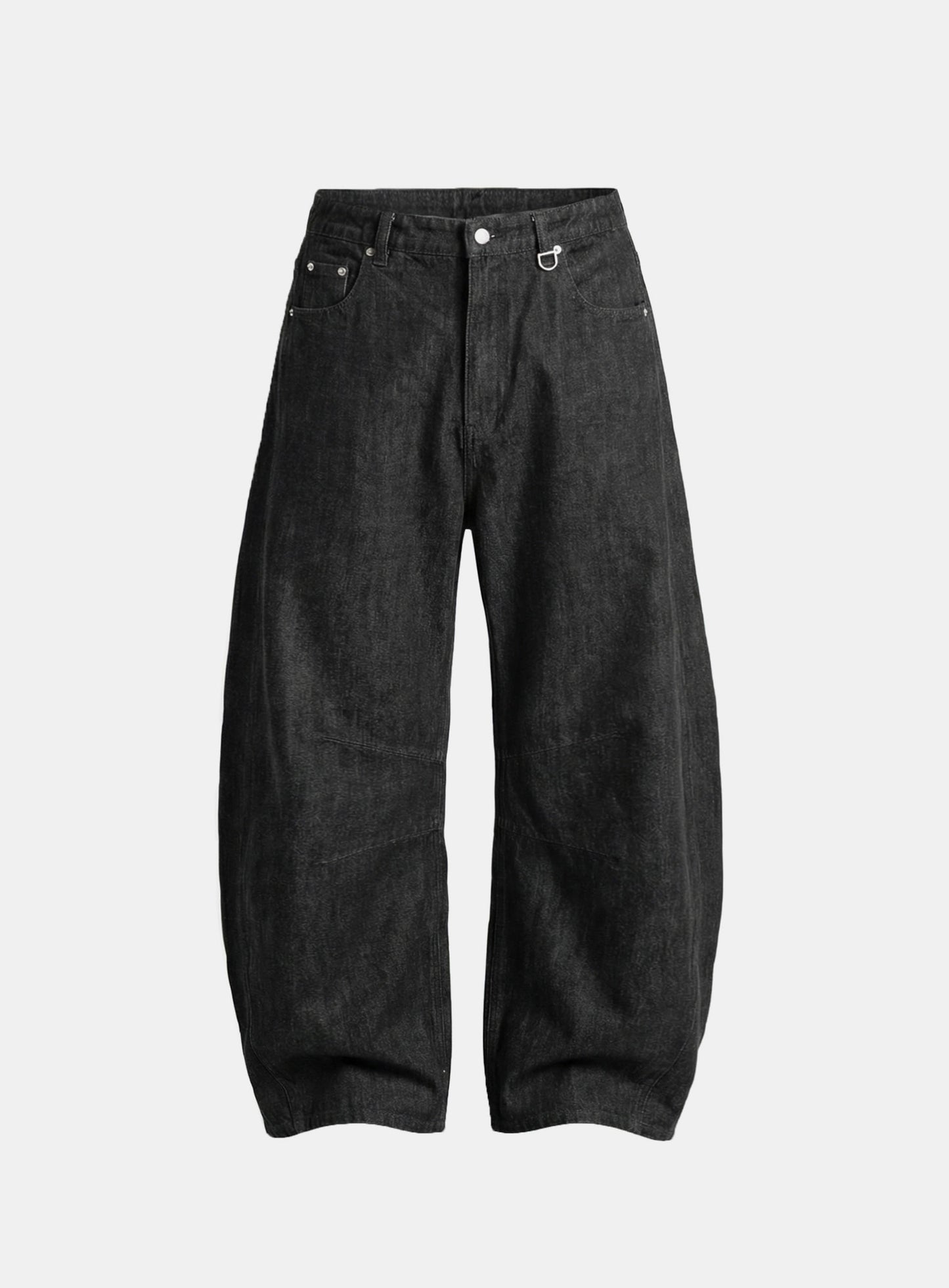 [w-pts26-063] Selvedge Cinch-Back Curved Fit Pants - Black