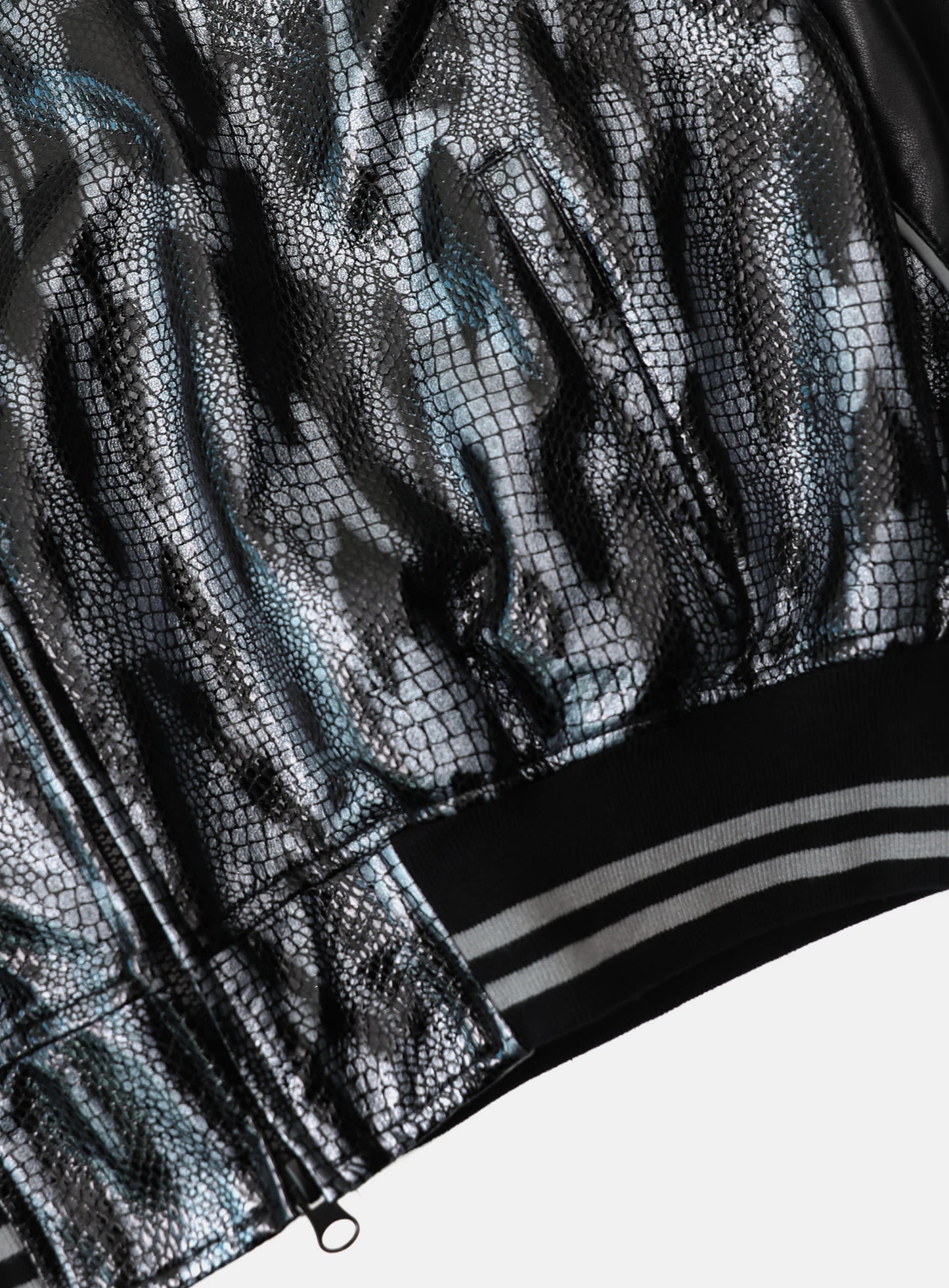 Contrast Leather Track Jacket - Black Python