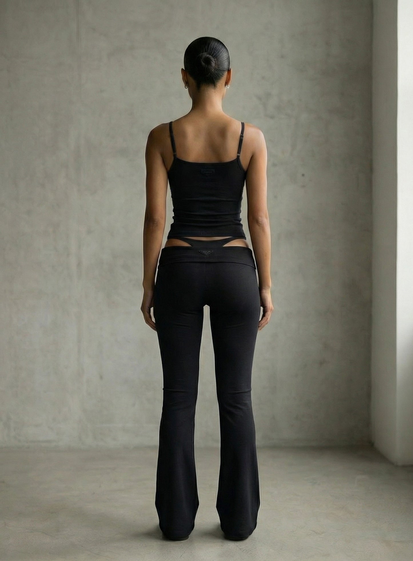 [w-pts26-030] BS Cotton Jersey Essential Fold-Over Bootcut Pants - Black