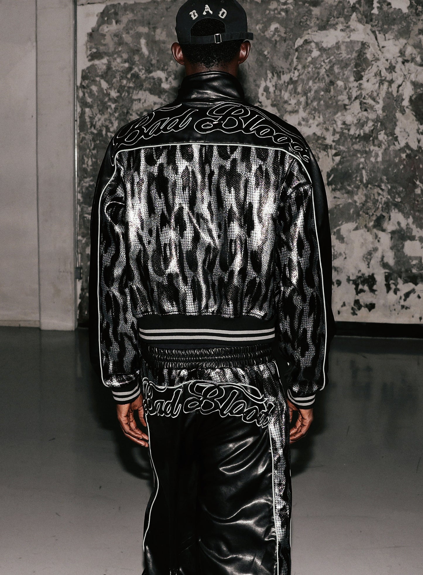 Contrast Leather Track Pants - Black Python