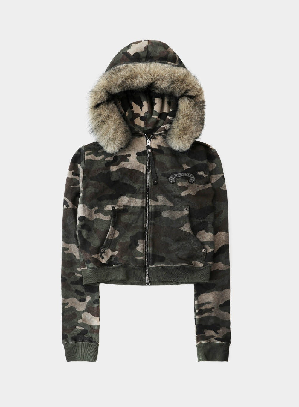 Cosmo11 Detachable Fur Hooded Zip-Up - Green Camo