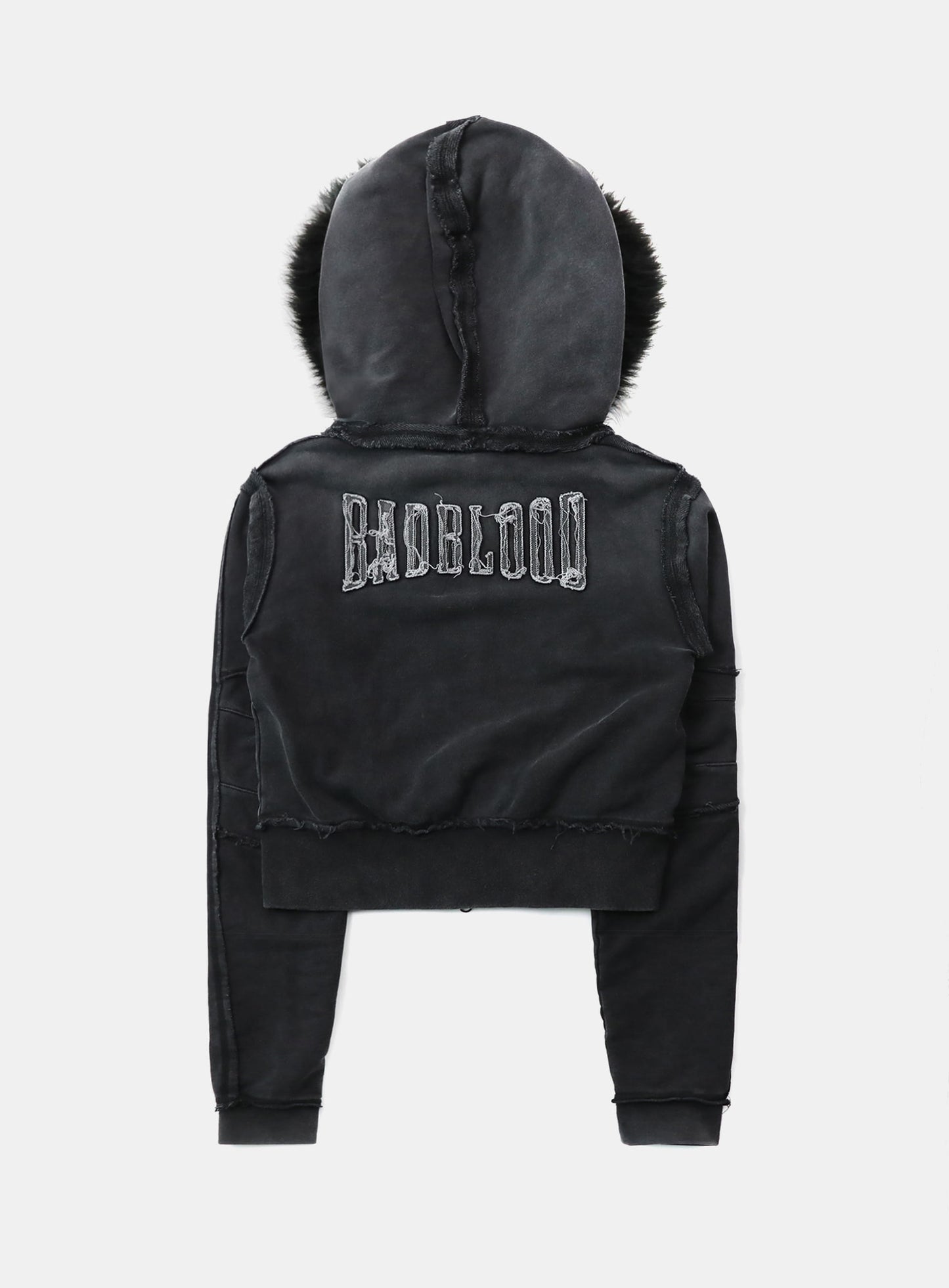 [w-hde25-080] Low Edge Detachable Fur Hooded Zip-Up Slim Fit - Washed Black