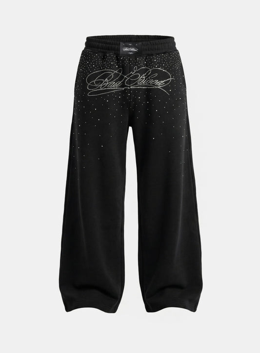[w-pts25-122] Dark Classic Rhinestone Jogger - Black