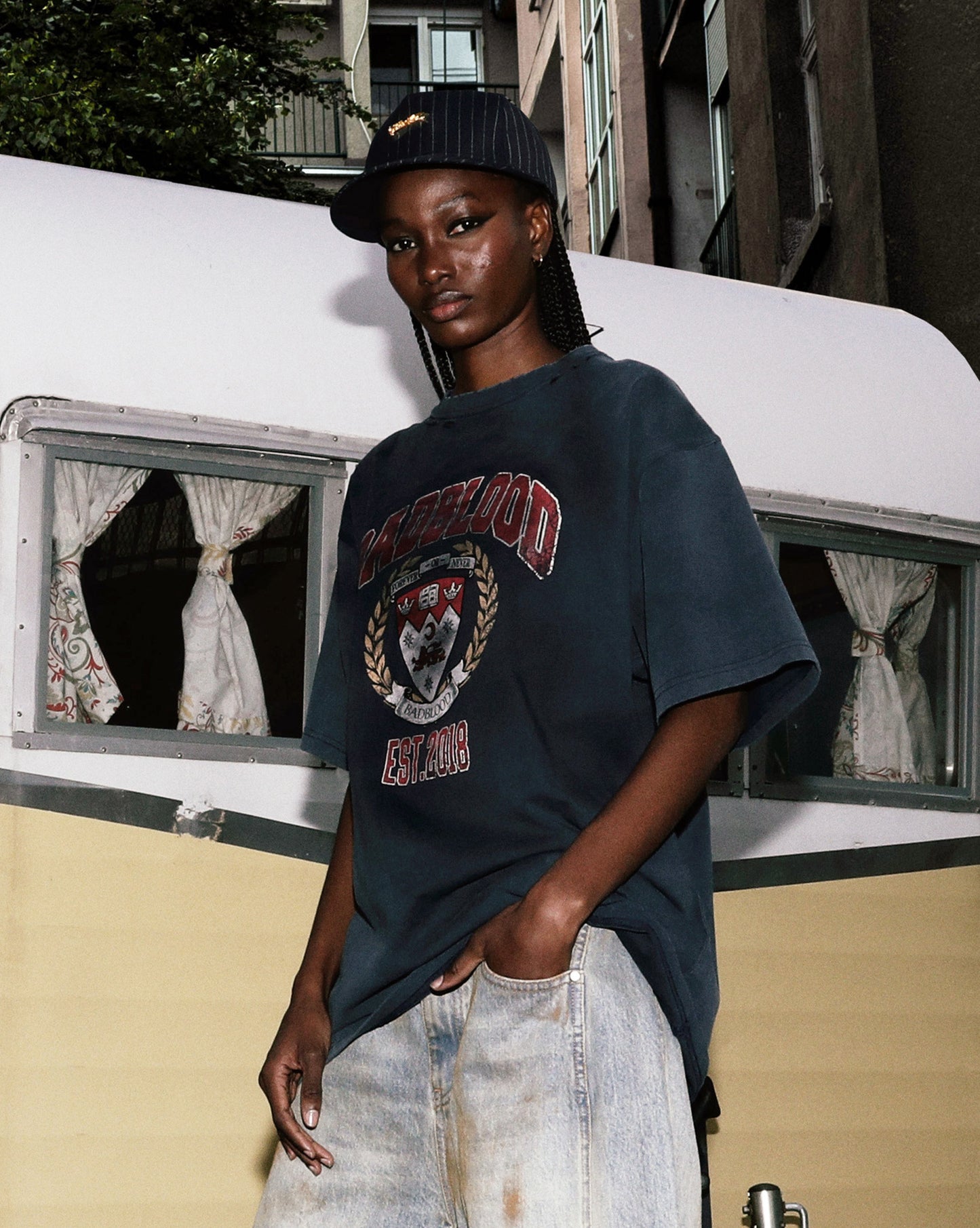 Workshop Print Distressed T-Shirt - Navy