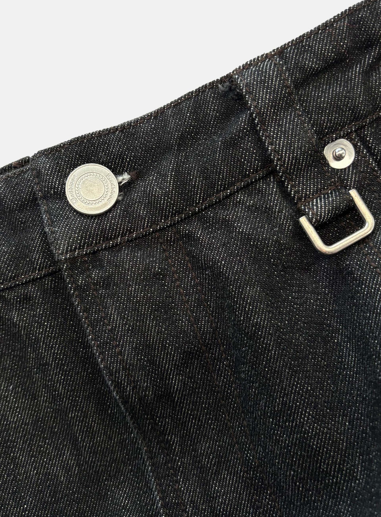 [w-pts26-063] Selvedge Cinch-Back Curved Fit Pants - Black