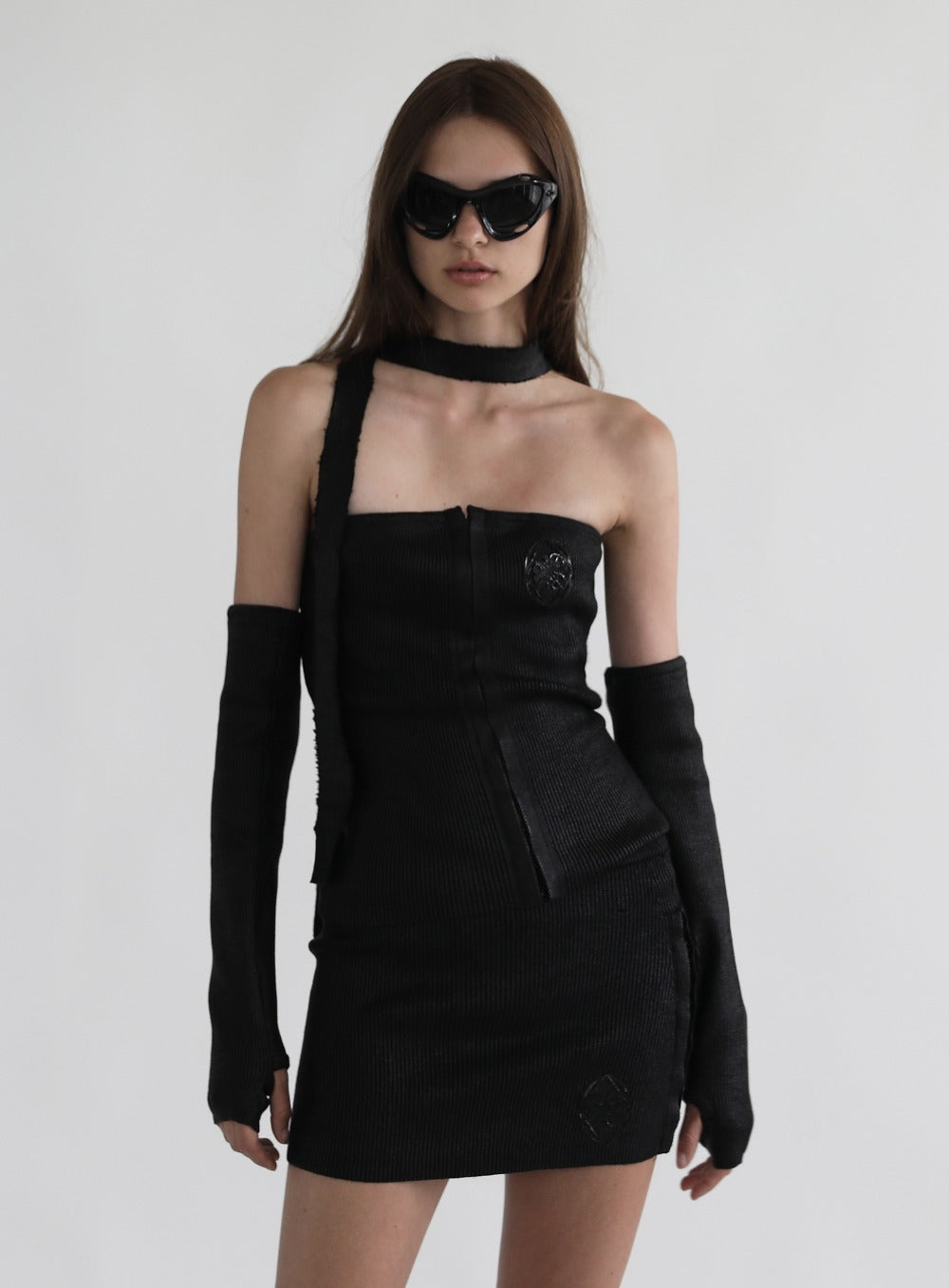 Fleur Glitter Tube Top Set 2pcs - Black
