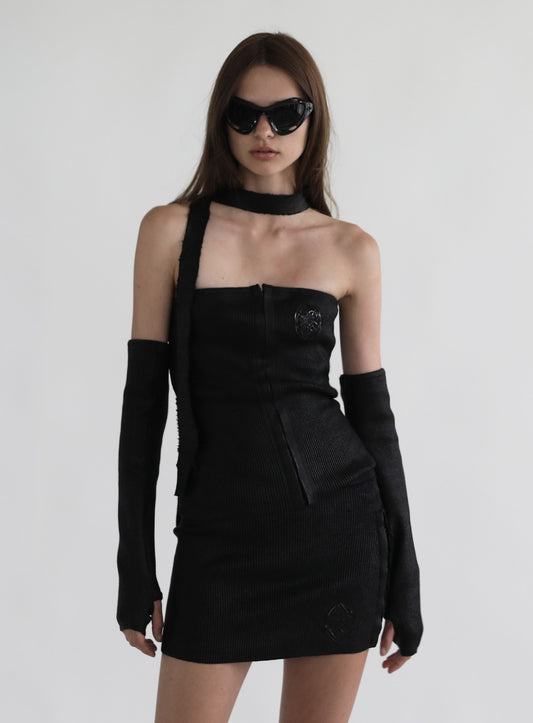 Fleur Glitter Tube Top Set 2pcs - Black