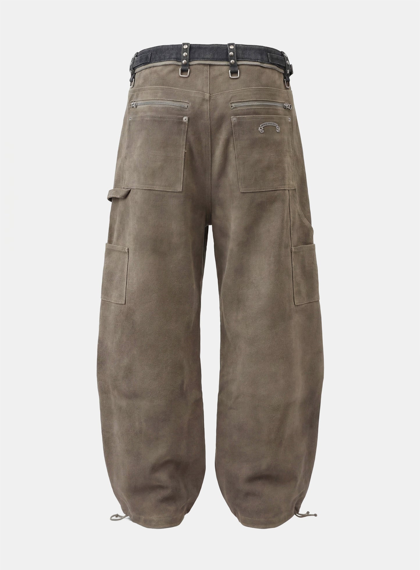[w-pts25-081] Studded Carpenter Curved Pants - Beige