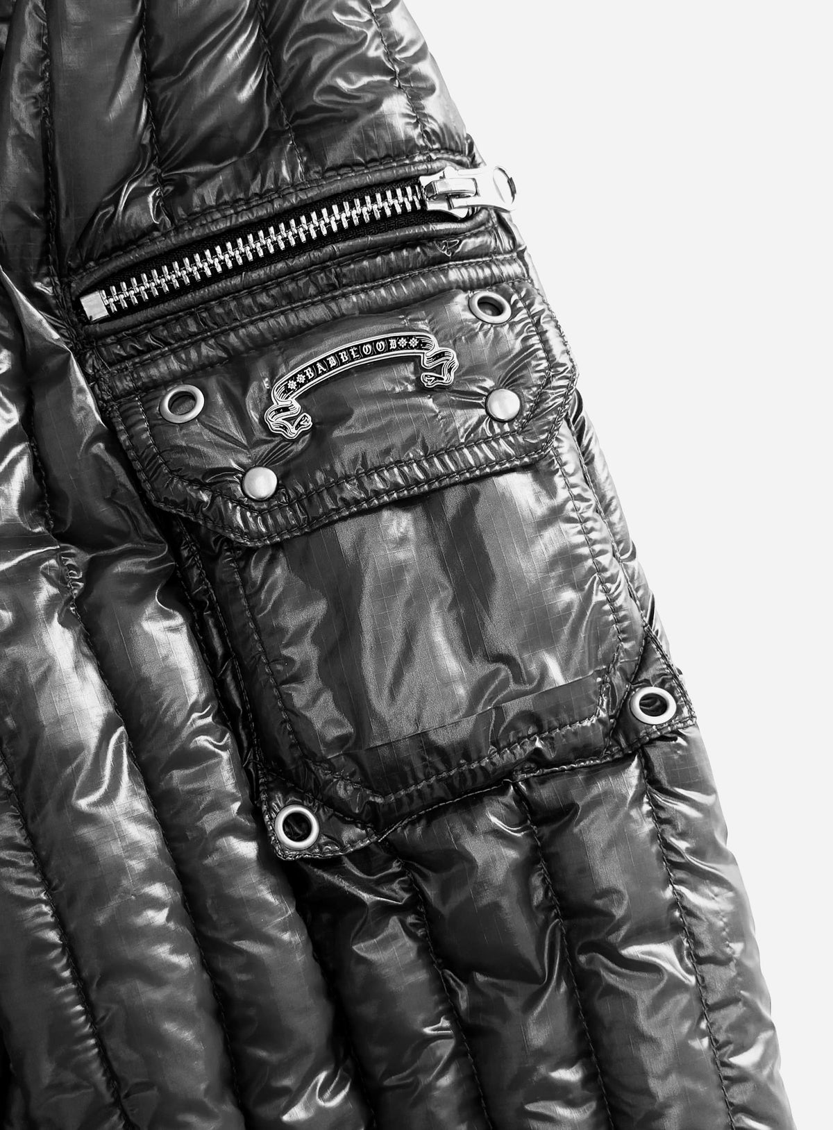 [﻿PREORDER] [w-jkt26-078] Chevron 311 Lightweight Racer High-Neck Puffer – Black