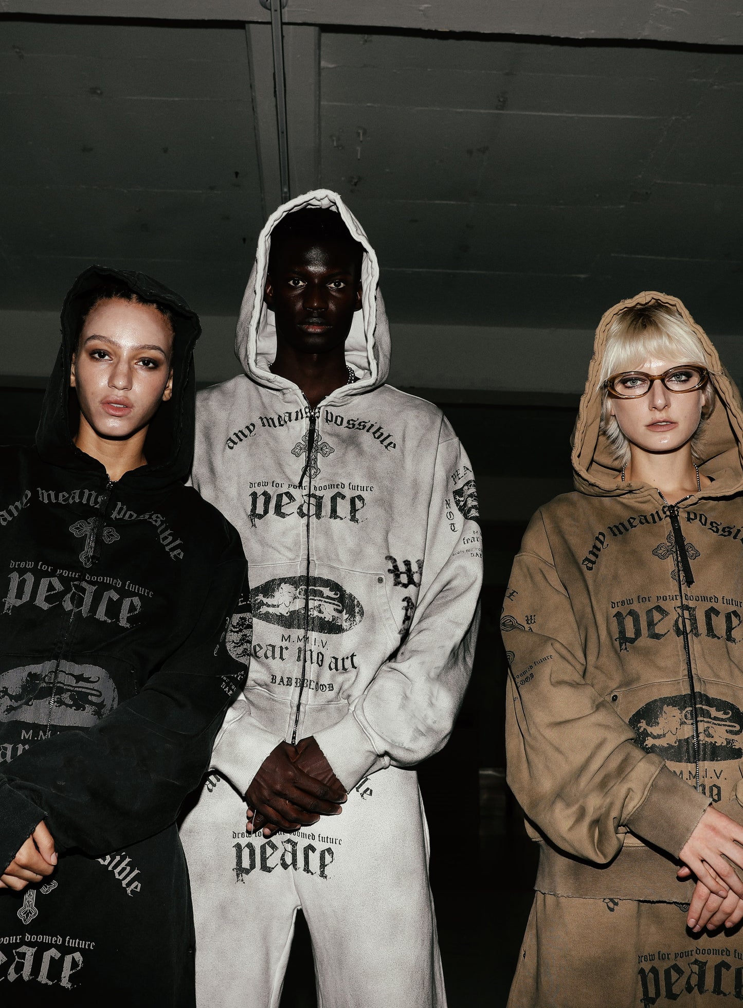 PEACE NOT WAR Hooded Zip-Up - Dusty White