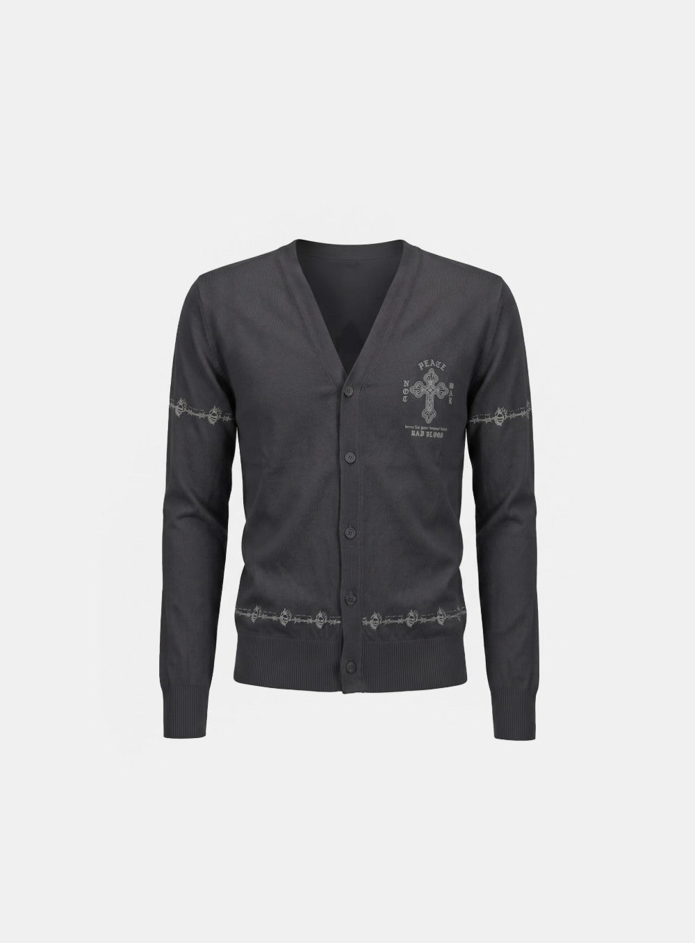 [w-knt26-042] Peace Not War UV Cooling Cardigan - Charcoal