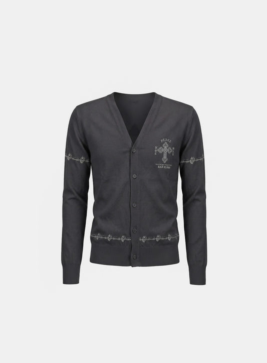 [w-knt26-042] Peace Not War UV Cooling Cardigan - Charcoal