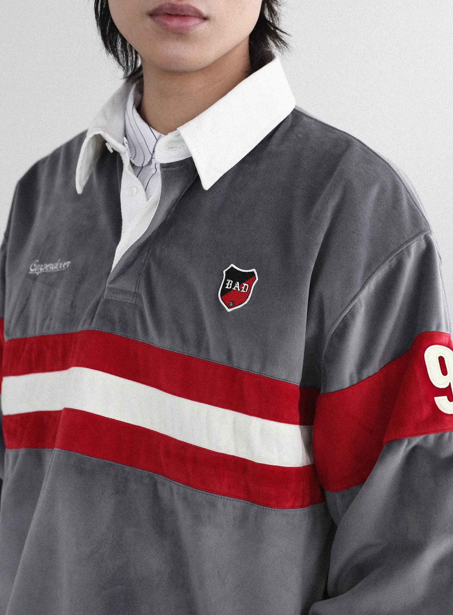 [w-sweatshirt24-016] Badblood Sports Velvet Rugby Shirt - Grey