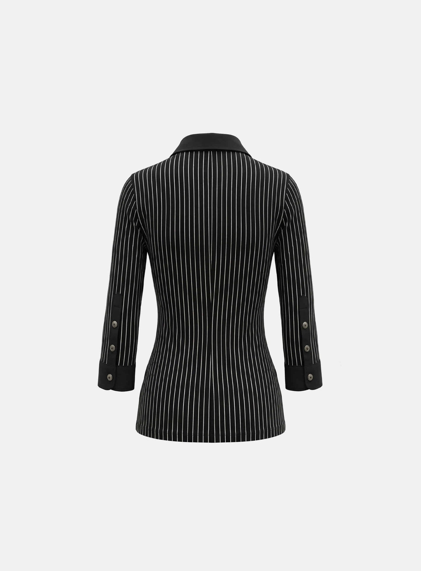 [w-tee26-108] Vintage Jersey Polo 3/4 Sleeve Shirt - Black Stripe