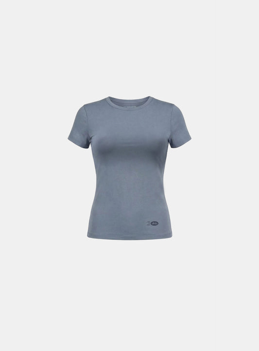 [w-tee26-090] Everyday Crew Neck Short Sleeve T-Shirt - Blue gray