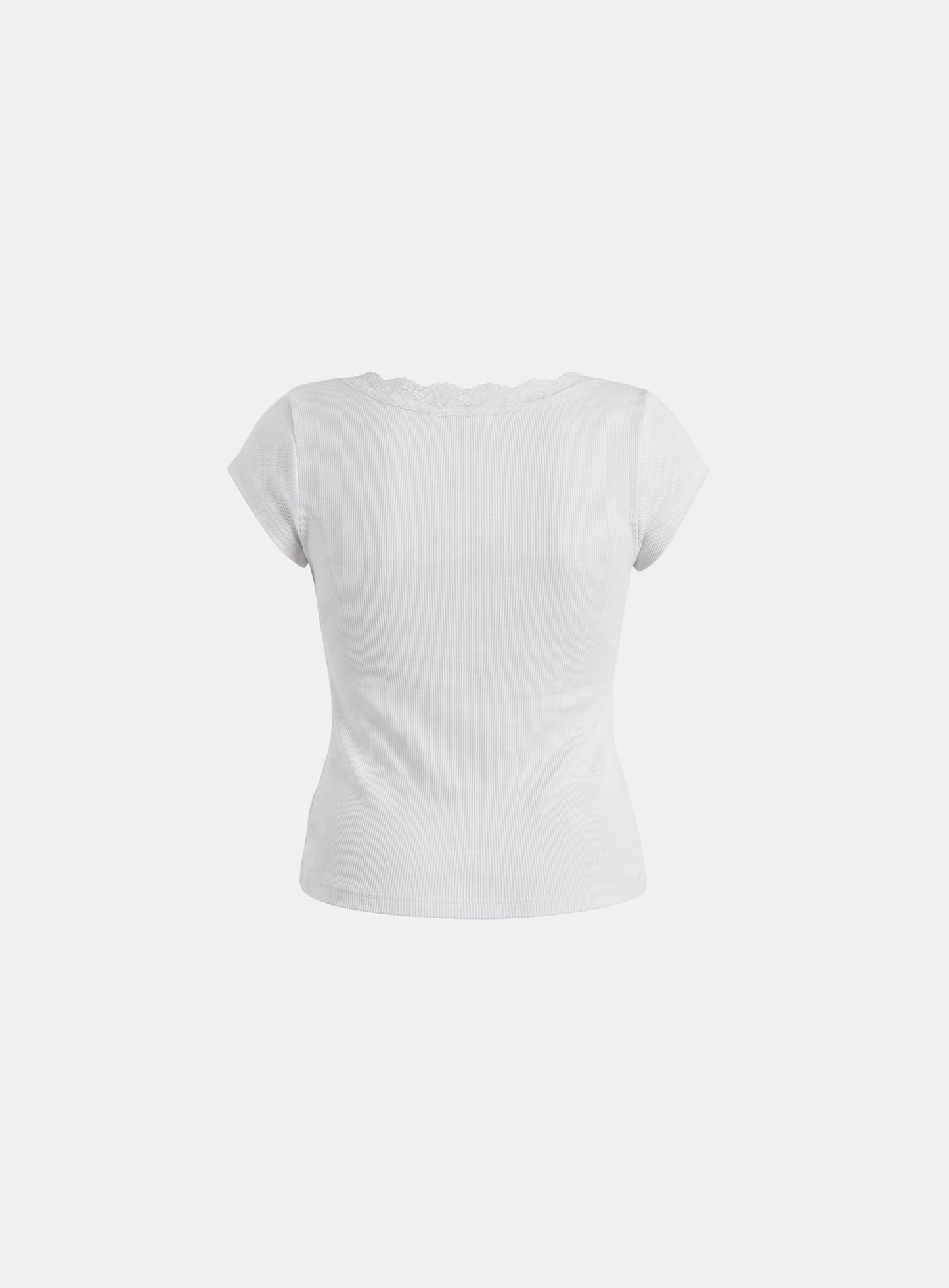 [w-tee26-240] Loyal Cross Lace Neck 1/2 Henry T-shirt - White
