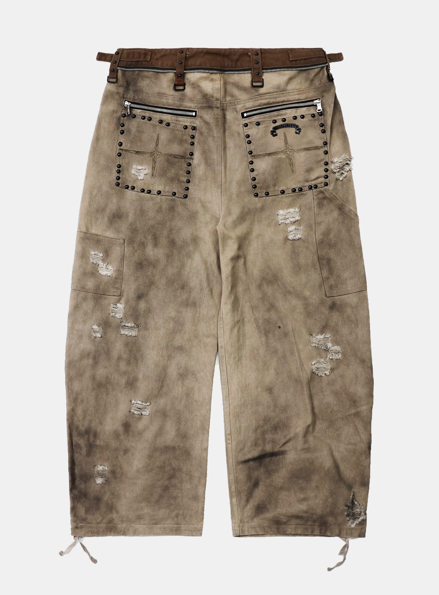 [w-pts25-081] Studded Carpenter Curved Pants - Beige