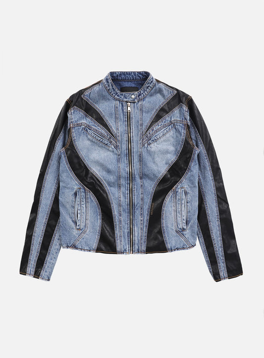 Duncan Denim Racer Jacket - Blue/Black