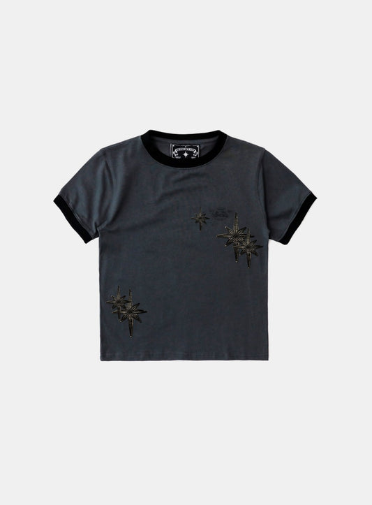 Cosmo Multi Patch Ringer T-Shirt - Charcoal