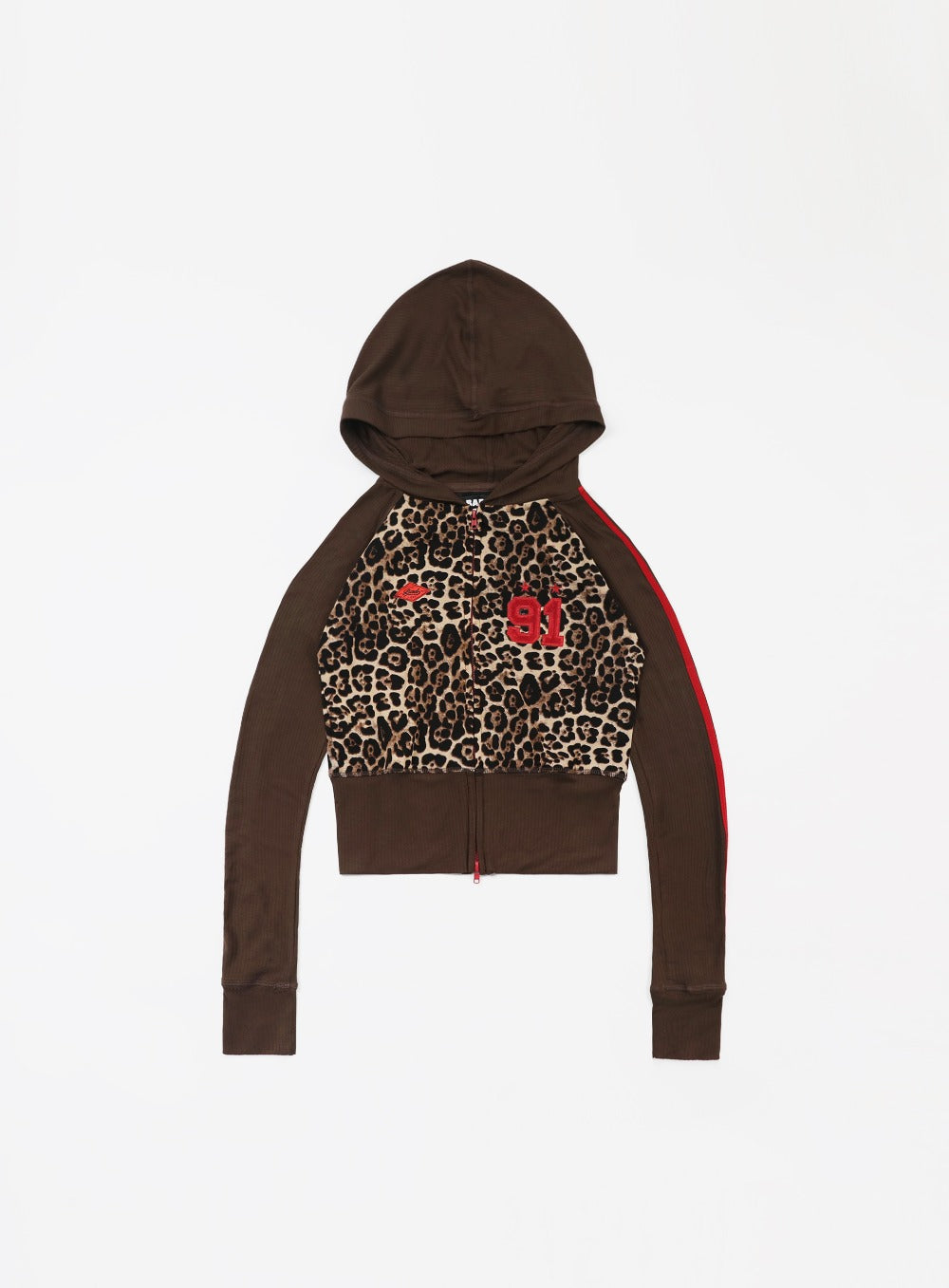 Jersey hooded zip-up - leopard