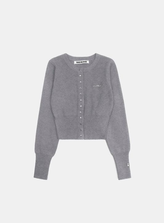 Pure Classic Button Up Round Cardigan - Grey
